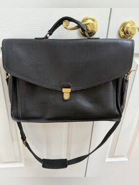 Coach Black Leather Briefcase with Gold Hardware